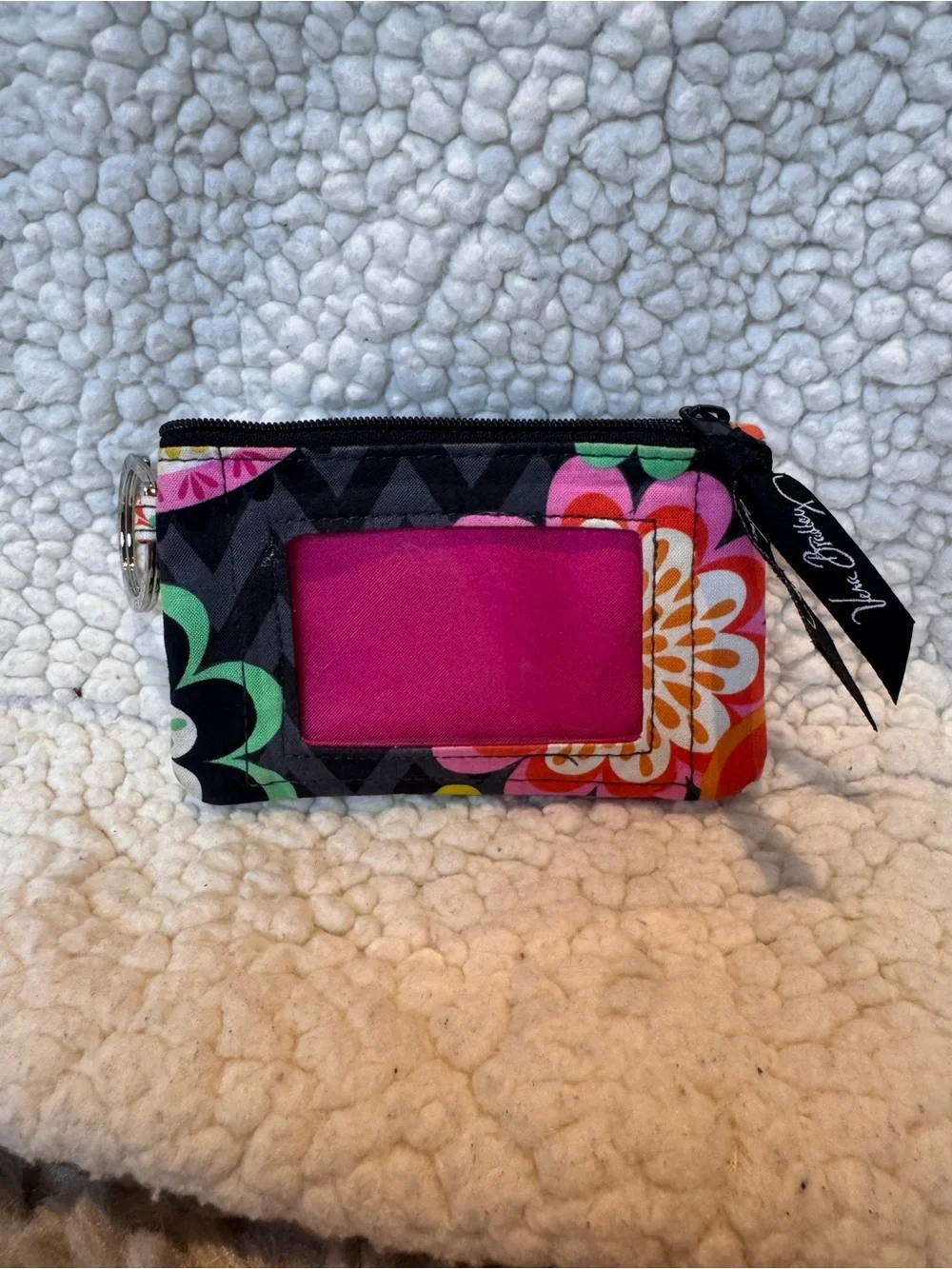 Vera Bradley Pink Floral Zip Card Case with Key Ring Accent